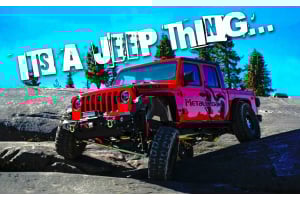 It’s a Jeep thing red jeep gladiator on Rubicon trail