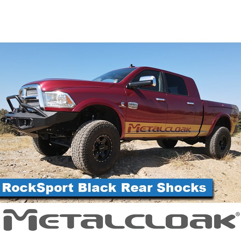 MetalCloak Amortyzatory RockSport BLACK ze zbiornikiem, tył, para, lift 3,5", RAM 2500 2014+