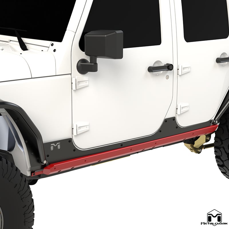 MetalCloak Overland – baza progowa, czarny proszek, Jeep Wrangler JK Unlimited 4-drzwiowy (para)