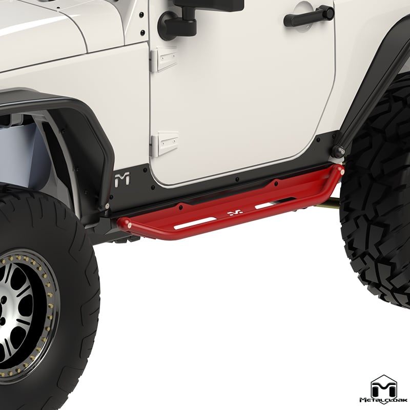 MetalCloak Overland Flip Step – stopnie składane, czarny proszek, Jeep Wrangler JK/JL 2-drzwiowy (para)