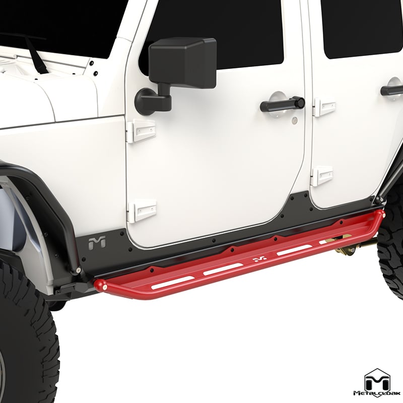 MetalCloak Overland Flip Step – stopnie składane, czarny proszek, Jeep Wrangler JK/JL 4-drzwiowy i JT Gladiator (para)