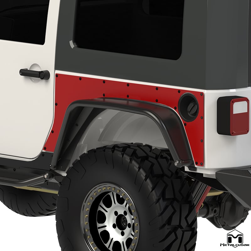 MetalCloak Extended ExoSkin – płyty tylnego narożnika, czarny proszek, Jeep Wrangler JK 2-drzwiowy (para)