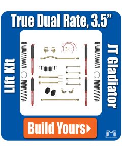 List of Parts JT Gladiator Jeep Truck MetalCloak True Dual Rate Lift Kit Suspension, RockSport Shocks, True Dual Rate Coils, Front and Rear Track Bars, Control Arms, Build Yours