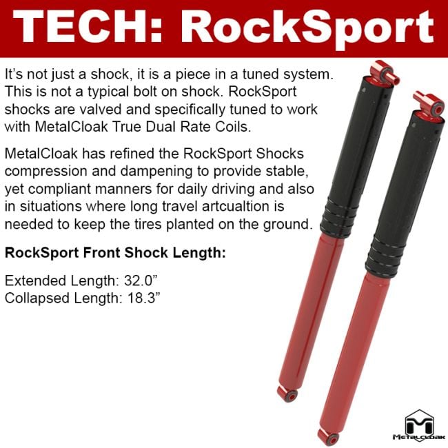 JL Wrangler Rear Longer Travel RockSport Red Shocks | MetalCloak JL Wrangler Rear Longer Travel RockSport Red Shocks | MetalCloak