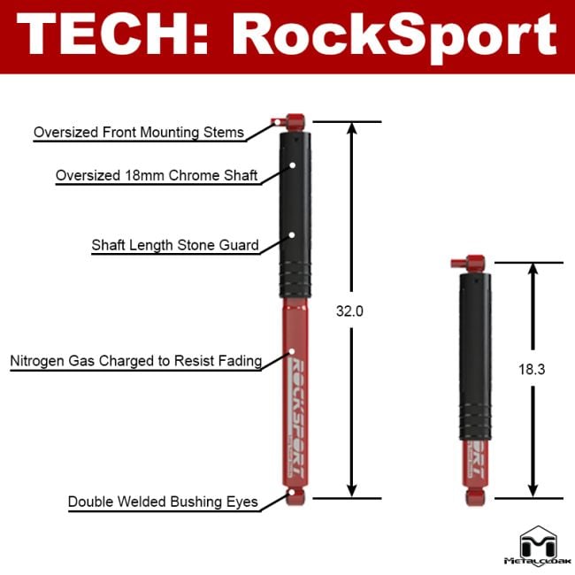 JL Wrangler Rear Longer Travel RockSport Red Shocks | MetalCloak