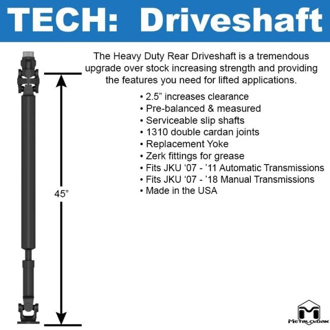 Metalcloak | Jeep JK Wrangler Replacement Rear Driveshaft, 4 Door