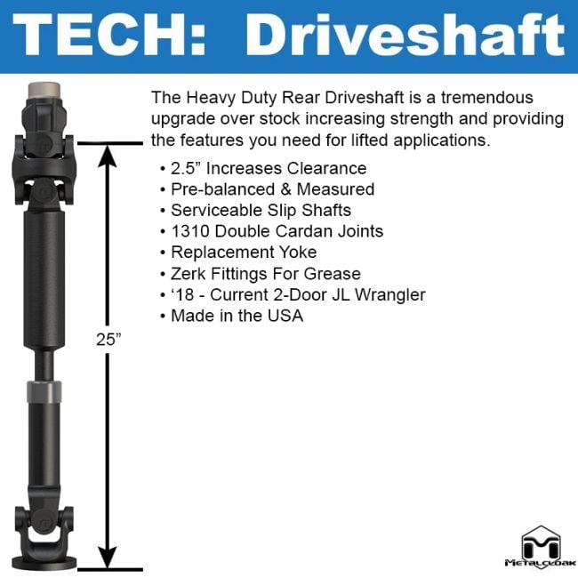 Metalcloak | Jeep JL Wrangler Rear Driveshaft, 2 Door