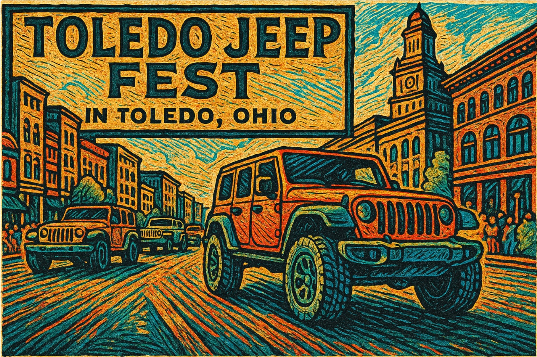 Jeep on the street of Toledo Ohio for Jeep Fest