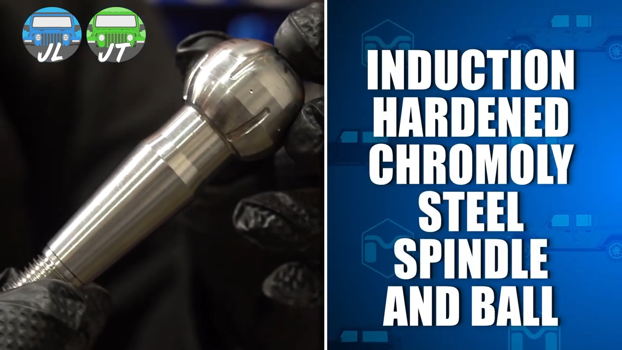 metalcloak jeep jl wrangler jt gladiator baller joints, built with induction hardened chromoly steel spindle and ball