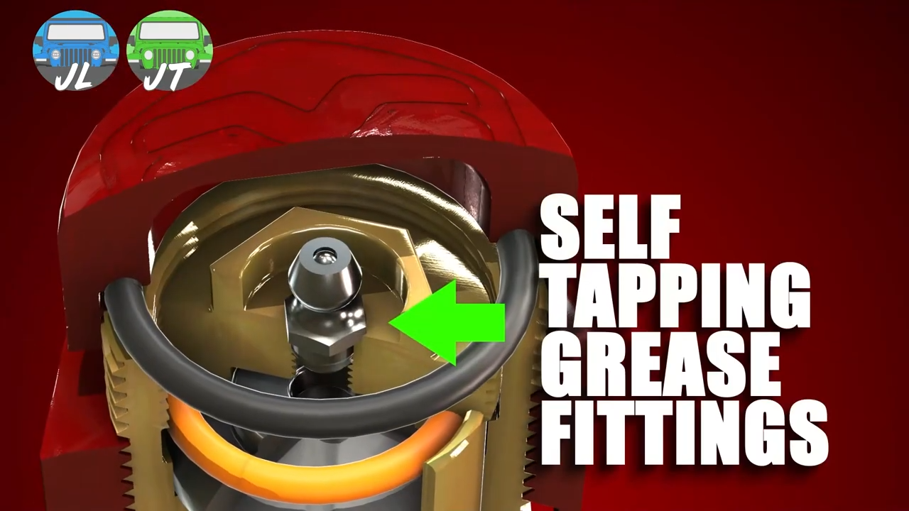 metalcloak jeep jl wrangler jt gladiator baller joints, self-tapping grease fittings