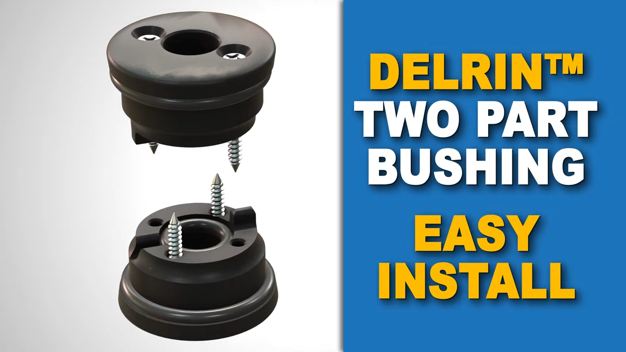metalcloak tj lj wrangler tub mount tire carrier, bushings comprised of two parts fastened together with screws
