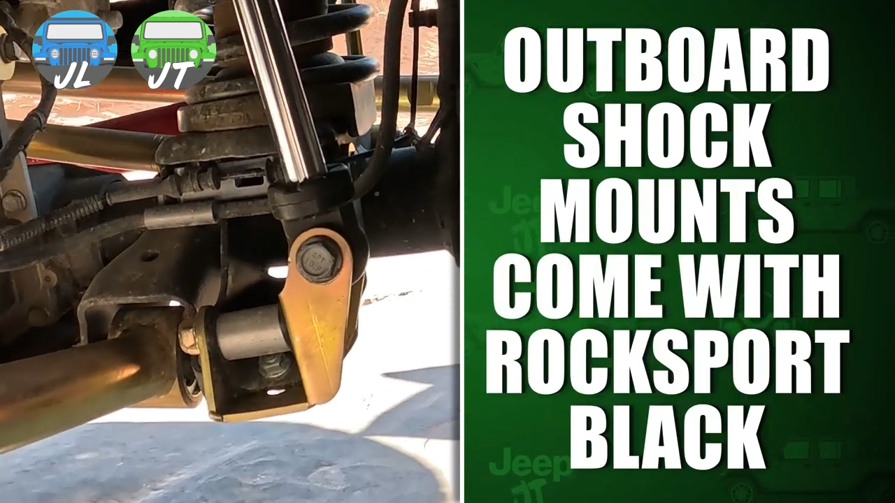 metalcloak jl wrangler jt gladiator rocksport black front lower outboard shock mount, provide mounts with purchase of shocks