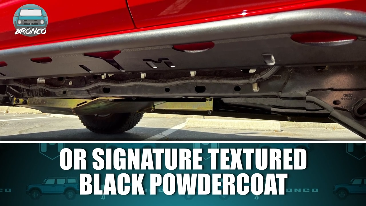 metalcloak ford bronco 6g 4-door Overline Rocker Rails, can come in signature textured black powder coat finish