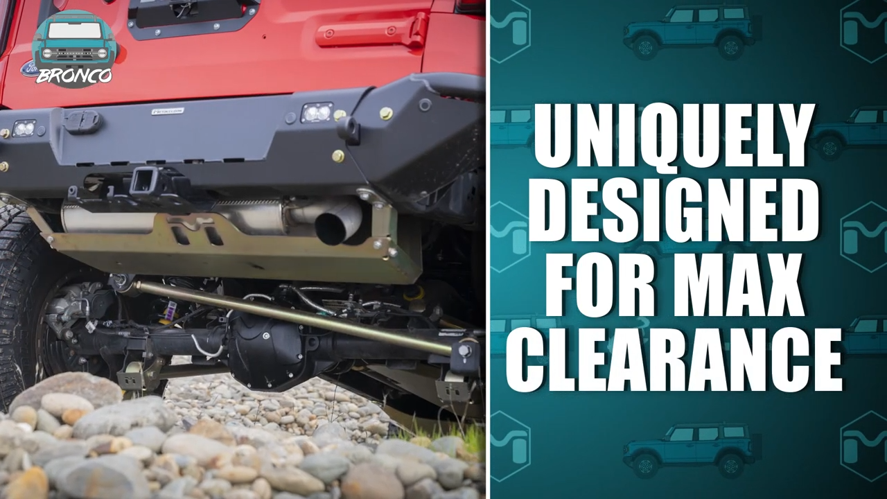metalcloak bronco rear durotrak track bar, uniquely designed for maximum clearance of factory and aftermarket differentials and exhaust