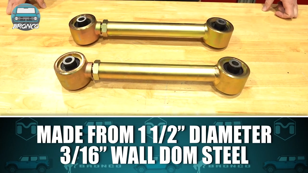 metalcloak bronco 6g rear duroflex control arms, crafted from 1 1/2", 3/16" Wall DOM Steel