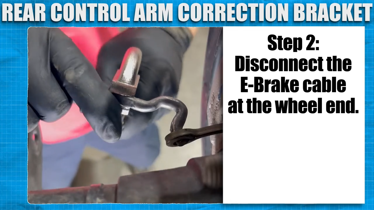 metalcloak how to install jeep jt gladiator rear upper control arm correction bracket, disconnect e-brake cable
