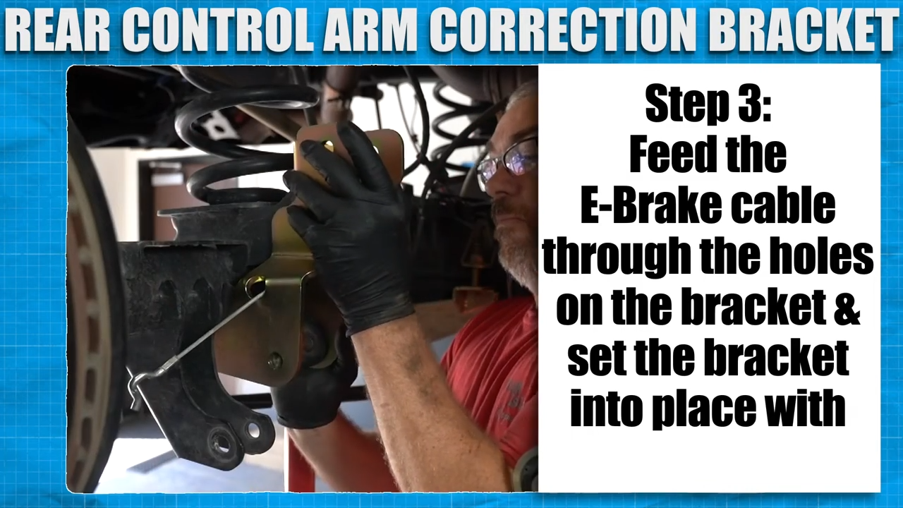 metalcloak how to install jeep jt gladiator rear upper control arm correction bracket, feed e-brake cable through bracket