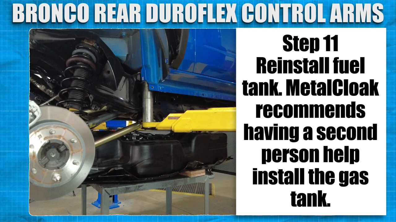 metalcloak installation instructions bronco 6g rear duroflex control arm set, reinstall fuel tank