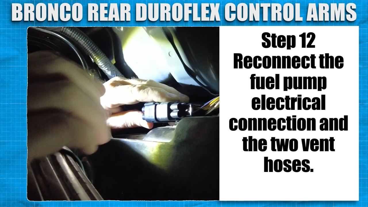metalcloak installation instructions bronco 6g rear duroflex control arm set, reconnect fuel pump electrical connection