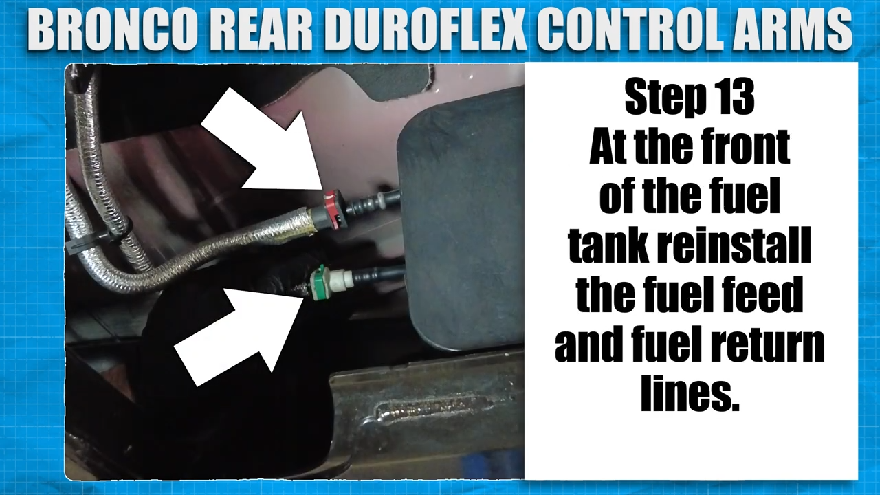 metalcloak installation instructions bronco 6g rear duroflex control arm set, at front of fuel tank reinstall fuel feed and return lines
