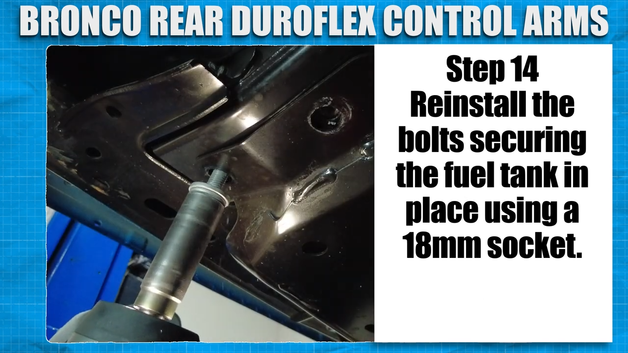 metalcloak installation instructions bronco 6g rear duroflex control arm set, reinstall bolts securing fuel tank
