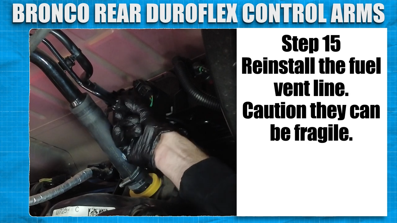 metalcloak installation instructions bronco 6g rear duroflex control arm set, reinstall fuel vent line