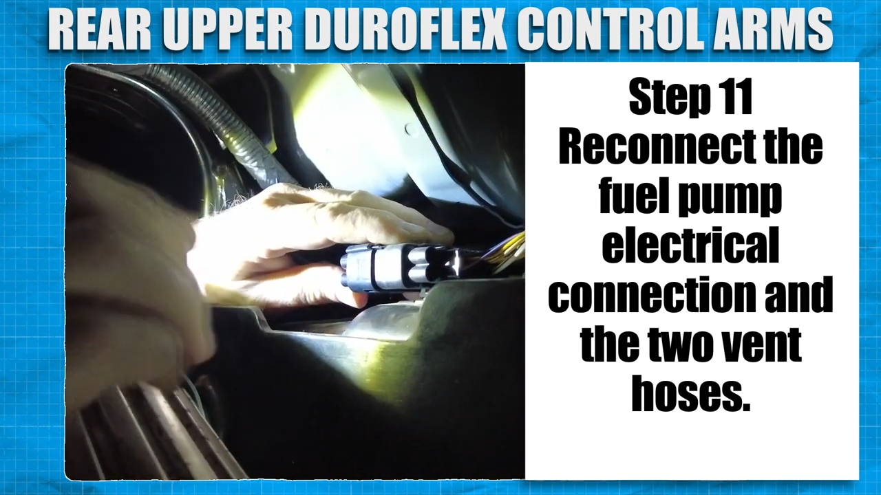 metalcloak installation instructions bronco rear upper duroflex control arms, reconnect fuel pump electrical connection and two vent hoses
