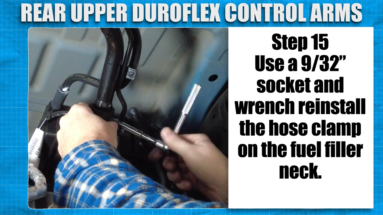 metalcloak installation instructions bronco rear upper duroflex control arms, reinstall hose clamp on fuel filler neck
