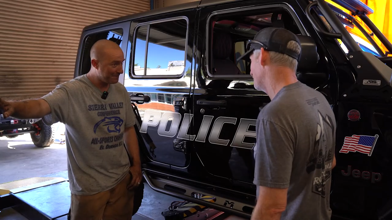 beautiful metalcloak equipped 2024 police jeep jl wrangler, suspension, body armor, skid plates