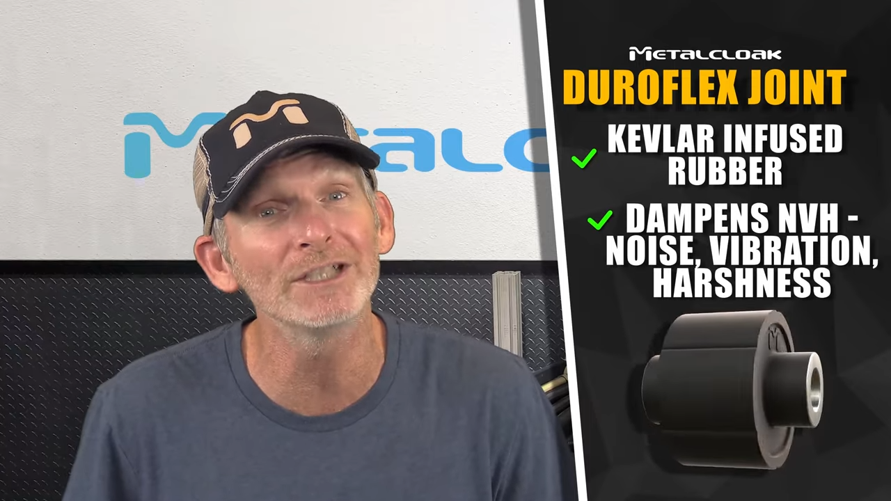 metalcloak duroflex joint, dampens noise vibration and harshness, provides smoothest driving experience, natural rubber infused with Kevlar
