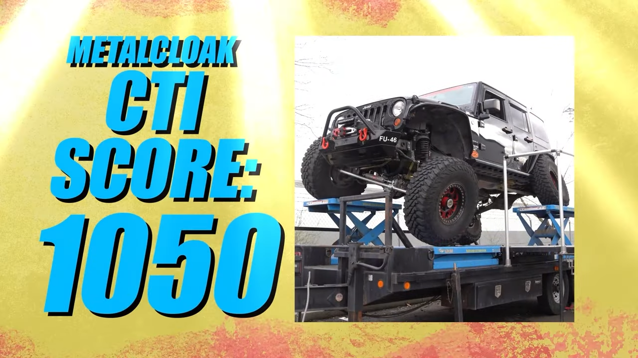 jeep jk wrangler upgraded suspension, metalcloak 4-Link long arm kit, tested on CTI trailer, scored 1050