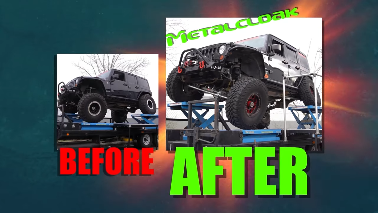 jeep jk wrangler, upgraded suspension before and after, inferior teraflex suspension vs superior metalcloak 4-link long arm kit, cti trailer testing