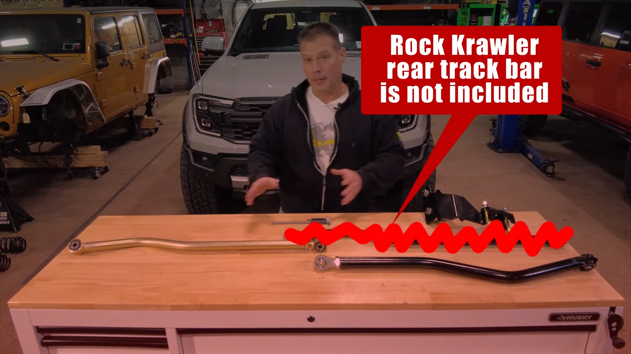 metalcloak vs. rock krawler suspension lift kit comparison, next most important component is track bars, rk provides rear bracket, but not rear track bar, mc offers front and rear track bars