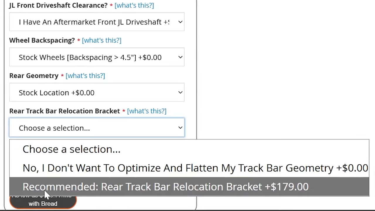 metalcloak vs. rock krawler suspension lift kit comparison, rear track bar bracket is offered by mc, rk makes rear track bar additional option