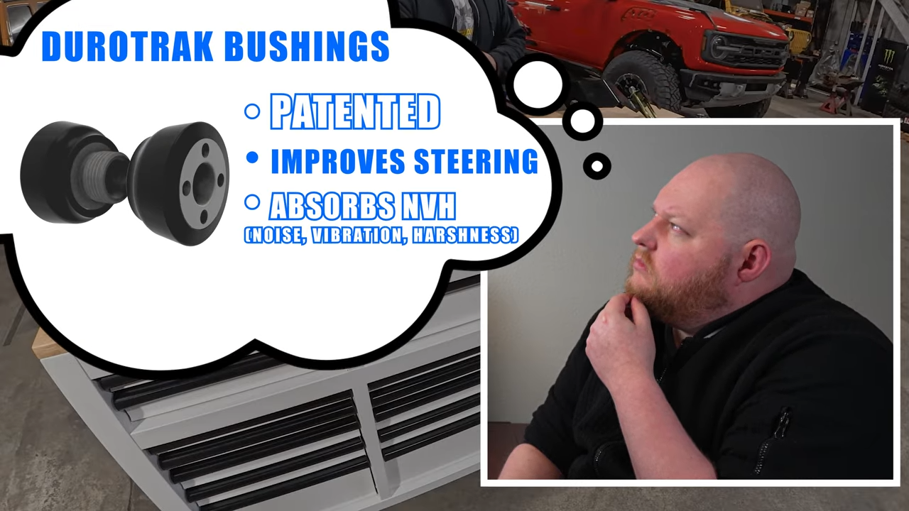 metalcloak vs. rock krawler suspension lift kit comparison, mc durotrak bushings are not rubber, offer noise vibration and harshness dampening, are patented, improves steering, and is proven FVSS safe