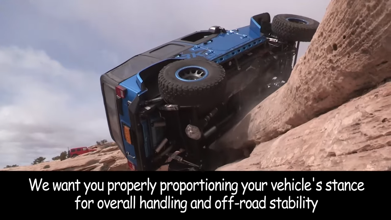 metalcloak vs. rock krawler suspension lift kit comparison, properly proportioning stance and center of gravity, rk rig rolling over on the trail