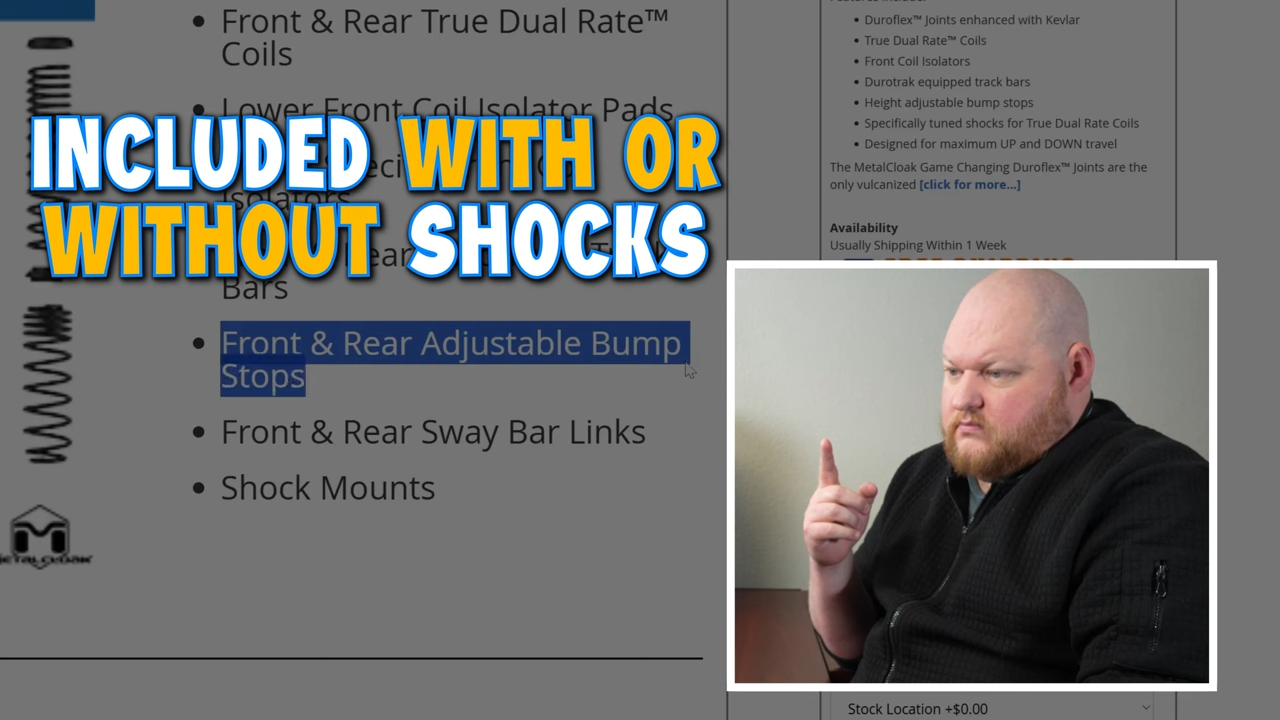 metalcloak vs. rock krawler suspension lift kit comparison, mc bump stops are included in every kit, with or without purchase of shocks