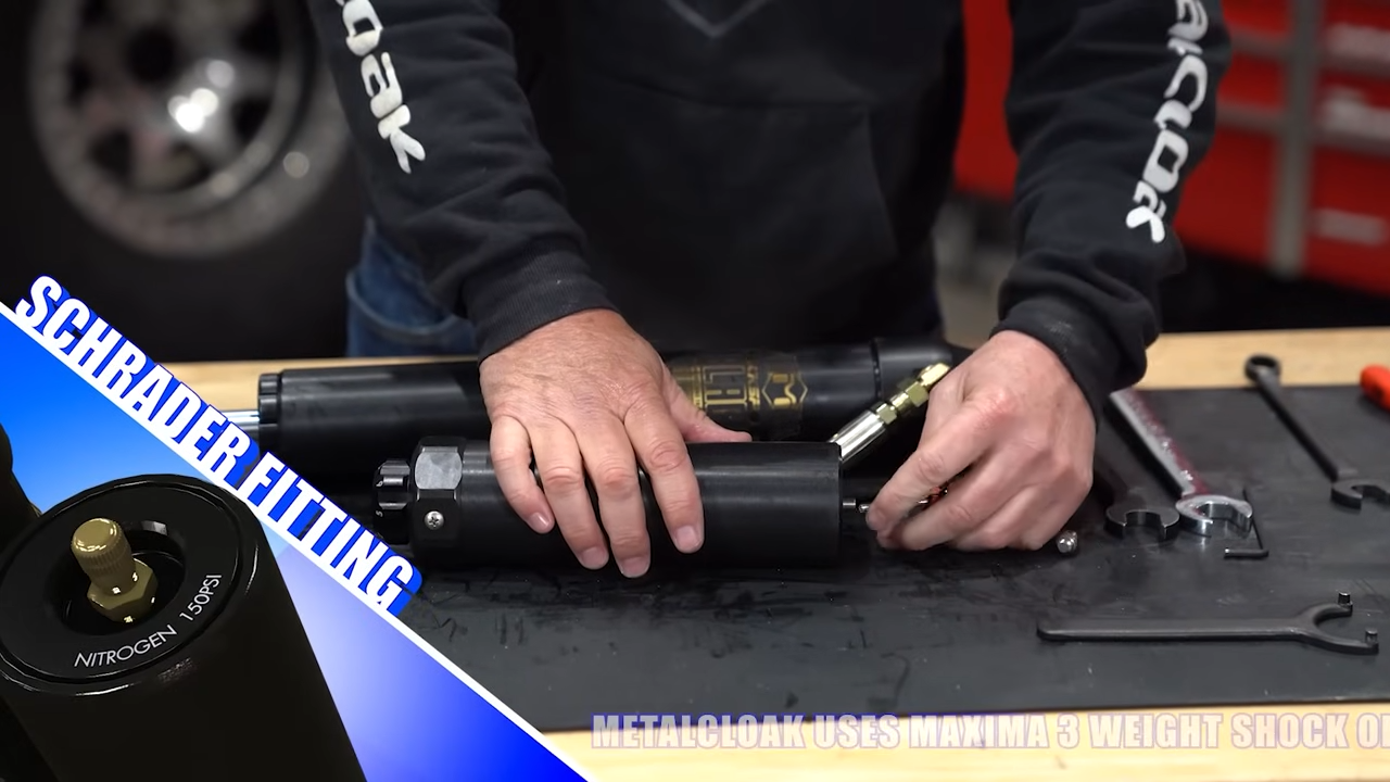 metalcloak rocksport black shocks, bleed air/gas pressure before taking apart, schrader fitting