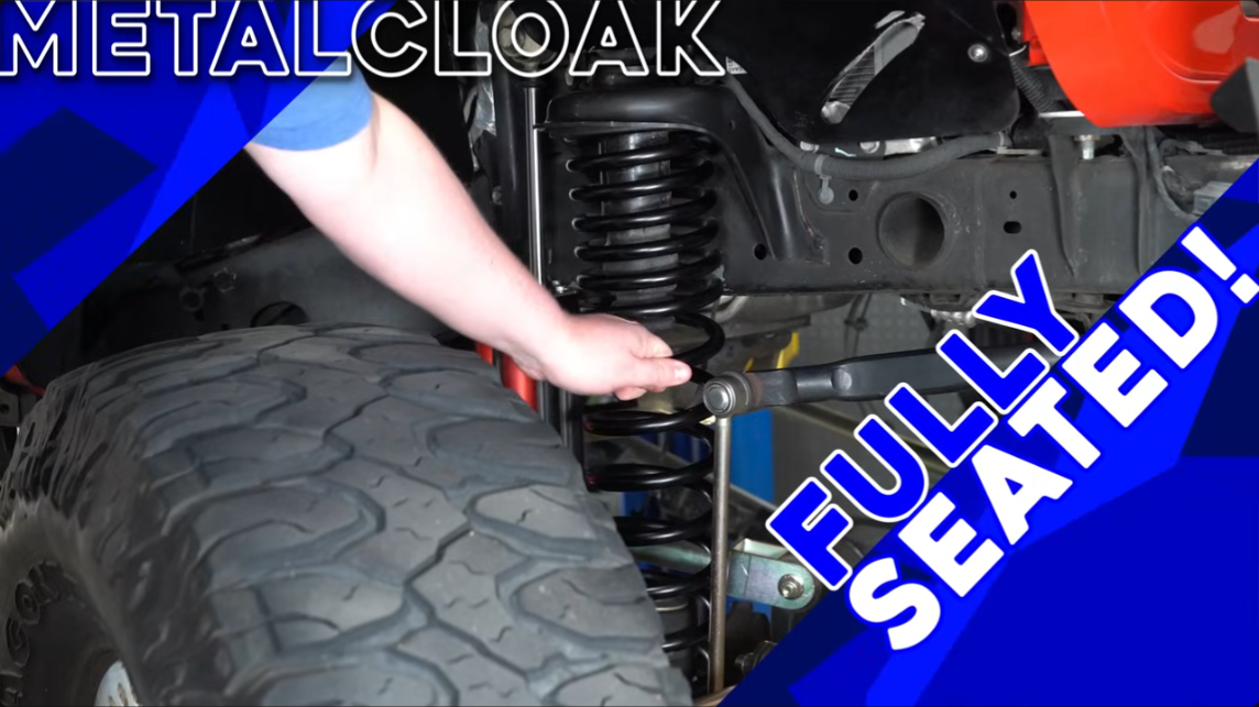 metalcloak true dual rate coils extended length, stays completely seated in bucket at full droop, jeep offroad suspension flex